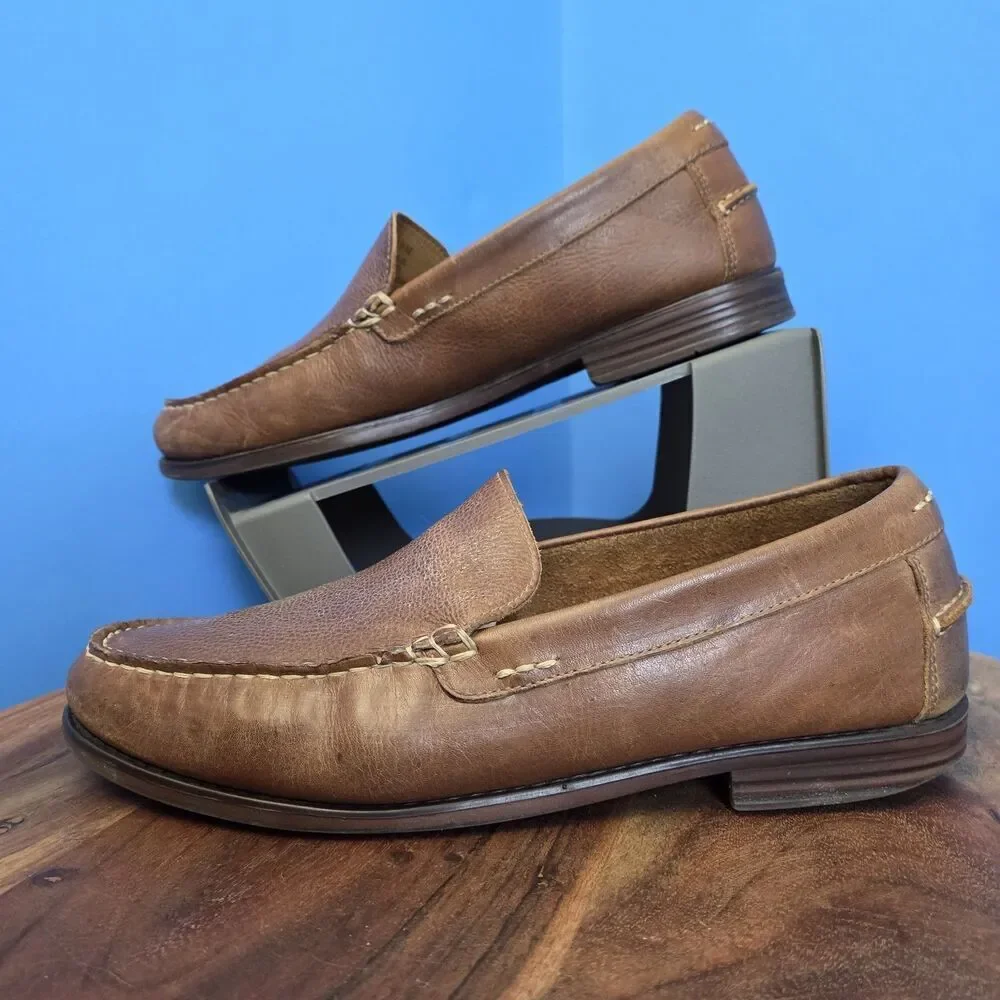 G.H. Bass Abner Moc-Toe Loafers Men's 9M Brown Pebbled Leather Classic Slip-On